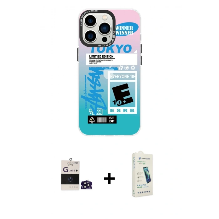 MARSİLYAN™- iPhone 14 Pro Max Kılıf Siluet Çizgi Koleksiyonu - Şeffaf Pasifik Cam Ekran Koruyucu + Bilvis Titan Kamera Lens - DNMR