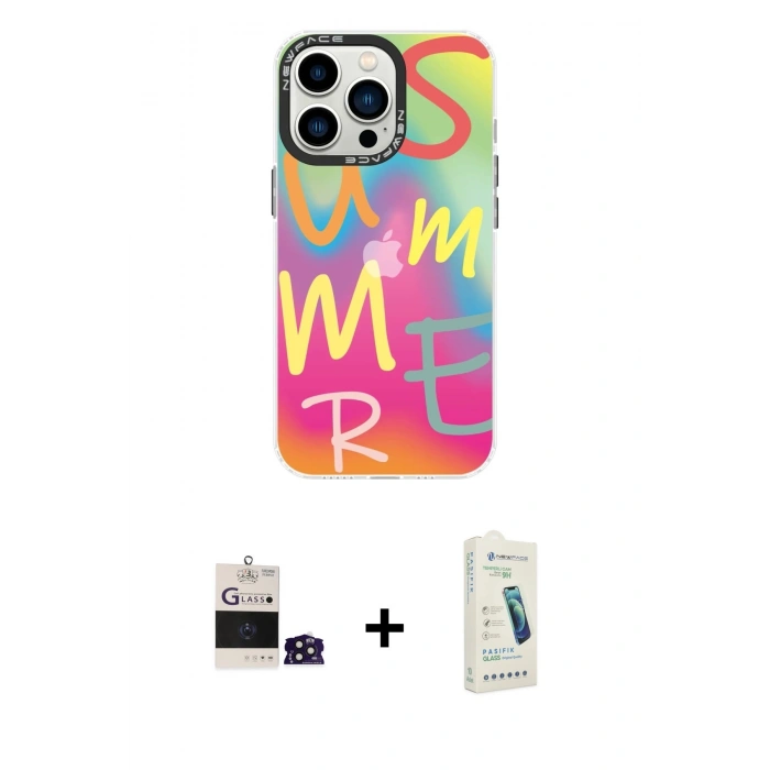 MARSİLYAN™- iPhone 14 Pro Max Kılıf Siluet Çizgi Koleksiyonu - Şeffaf Pasifik Cam Ekran Koruyucu + Bilvis Titan Kamera Lens - DNMR