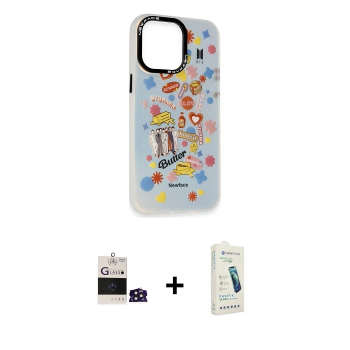 MARSİLYAN™- iPhone 14 Pro Max Kılıf Siluet Çizgi Koleksiyonu - Şeffaf Pasifik Cam Ekran Koruyucu + Bilvis Titan Kamera Lens - DNMR