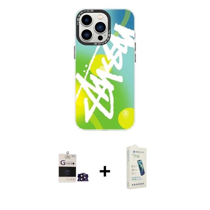 MARSİLYAN™- iPhone 14 Pro Max Kılıf Siluet Çizgi Koleksiyonu - Şeffaf Pasifik Cam Ekran Koruyucu + Bilvis Titan Kamera Lens - DNMR
