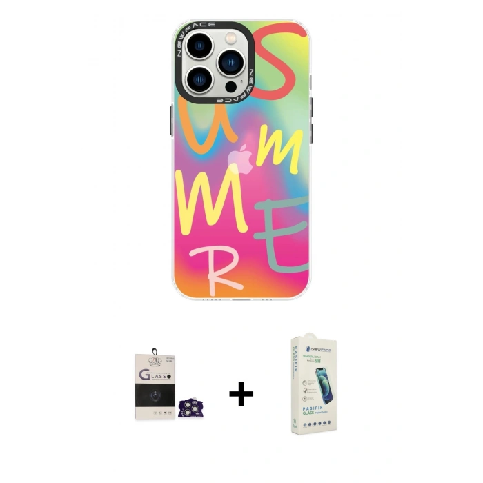 MARSİLYAN™- iPhone 14 Pro Max Kılıf Siluet Çizgi Koleksiyonu - Şeffaf Pasifik Cam Ekran Koruyucu + Bilvis Titan Kamera Lens - GS