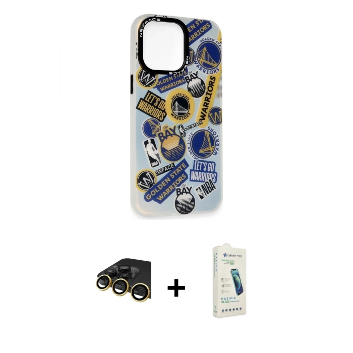 MARSİLYAN™- iPhone 14 Pro Max Kılıf Siluet Çizgi Koleksiyonu - Şeffaf Pasifik Cam Ekran Koruyucu + Raze Metal Kamera Lens - GD
