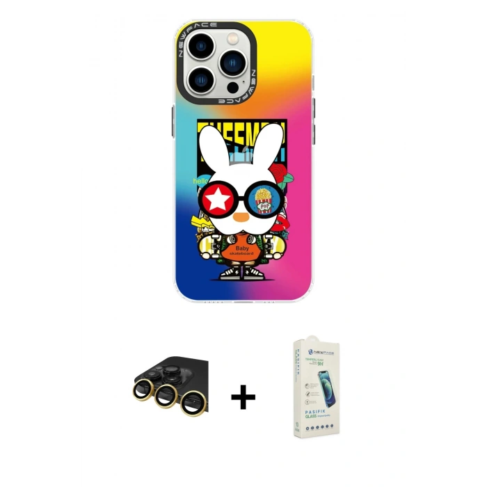 MARSİLYAN™- iPhone 14 Pro Max Kılıf Siluet Çizgi Koleksiyonu - Şeffaf Pasifik Cam Ekran Koruyucu + Raze Metal Kamera Lens - GD