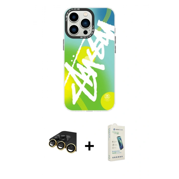MARSİLYAN™- iPhone 14 Pro Max Kılıf Siluet Çizgi Koleksiyonu - Şeffaf Pasifik Cam Ekran Koruyucu + Raze Metal Kamera Lens - GD