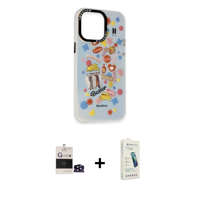 MARSİLYAN™- iPhone 14 Pro Max Kılıf Siluet Çizgi Koleksiyonu - Şeffaf Pasifik Cam Ekran Koruyucu + Bilvis Titan Kamera Lens - SH