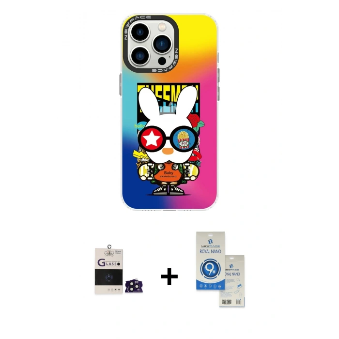 MARSİLYAN™- iPhone 14 Pro Max Kılıf Siluet Çizgi Koleksiyonu - Şeffaf Royal Nano Ekran Koruyucu + Bilvis Titan Kamera Lens - DNMR