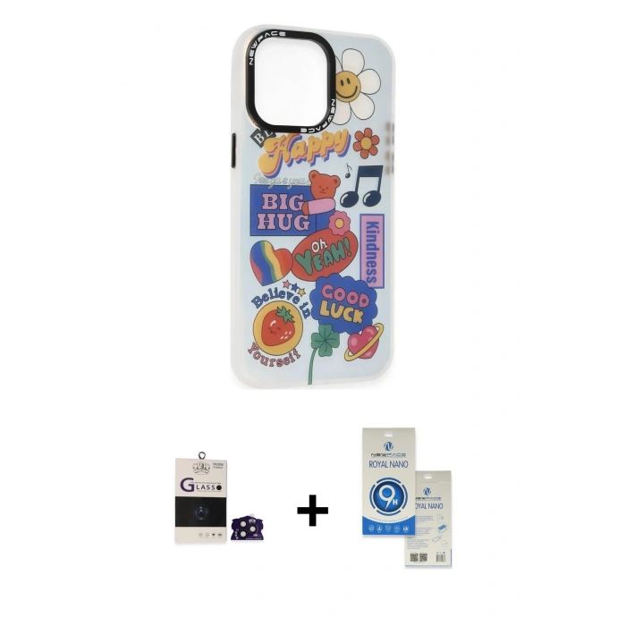 MARSİLYAN™- iPhone 14 Pro Max Kılıf Siluet Çizgi Koleksiyonu - Şeffaf Royal Nano Ekran Koruyucu + Bilvis Titan Kamera Lens - DNMR