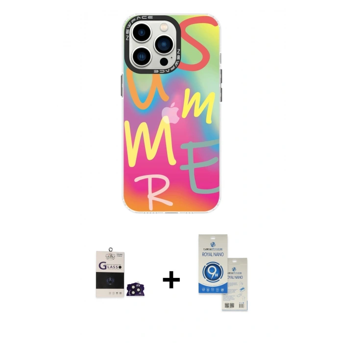 MARSİLYAN™- iPhone 14 Pro Max Kılıf Siluet Çizgi Koleksiyonu - Şeffaf Royal Nano Ekran Koruyucu + Bilvis Titan Kamera Lens - DNMR