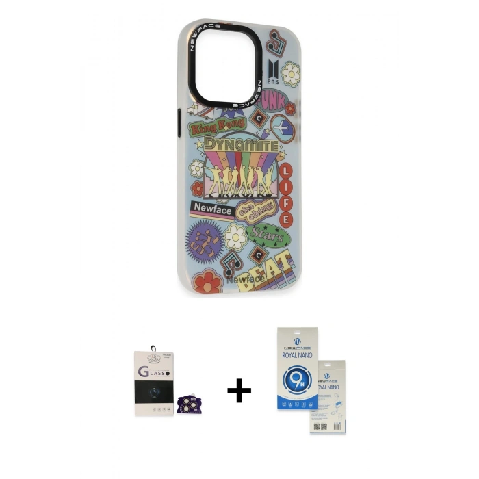 MARSİLYAN™- iPhone 14 Pro Max Kılıf Siluet Çizgi Koleksiyonu - Şeffaf Royal Nano Ekran Koruyucu + Bilvis Titan Kamera Lens - GD