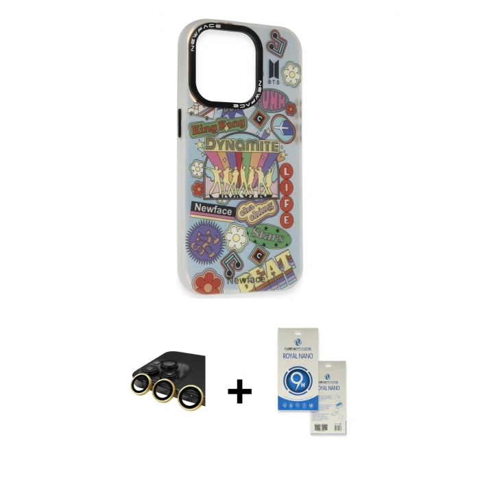 MARSİLYAN™- iPhone 14 Pro Max Kılıf Siluet Çizgi Koleksiyonu - Şeffaf Royal Nano Ekran Koruyucu + Raze Metal Kamera Lens - GD