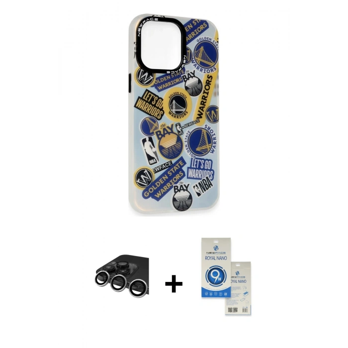 MARSİLYAN™- iPhone 14 Pro Max Kılıf Siluet Çizgi Koleksiyonu - Şeffaf Royal Nano Ekran Koruyucu + Gümüş Raze Metal Kamera Lens