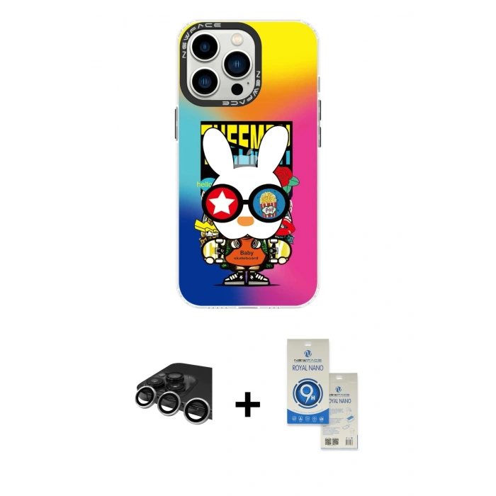 MARSİLYAN™- iPhone 14 Pro Max Kılıf Siluet Çizgi Koleksiyonu - Şeffaf Royal Nano Ekran Koruyucu + Gümüş Raze Metal Kamera Lens