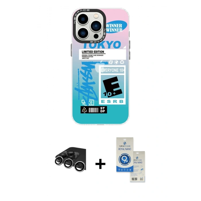 MARSİLYAN™- iPhone 14 Pro Max Kılıf Siluet Çizgi Koleksiyonu - Şeffaf Royal Nano Ekran Koruyucu + Gümüş Raze Metal Kamera Lens