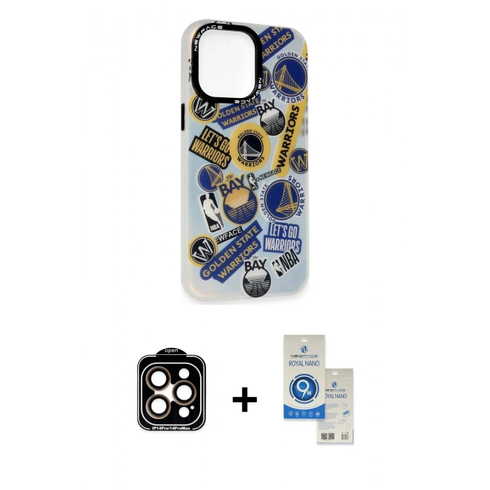 MARSİLYAN™- iPhone 14 Pro Max Kılıf Siluet Çizgi Koleksiyonu - Şeffaf Royal Nano Ekran Koruyucu + PVD Metal Kamera Lens - TU