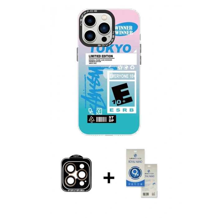 MARSİLYAN™- iPhone 14 Pro Max Kılıf Siluet Çizgi Koleksiyonu - Şeffaf Royal Nano Ekran Koruyucu + PVD Metal Kamera Lens - TU