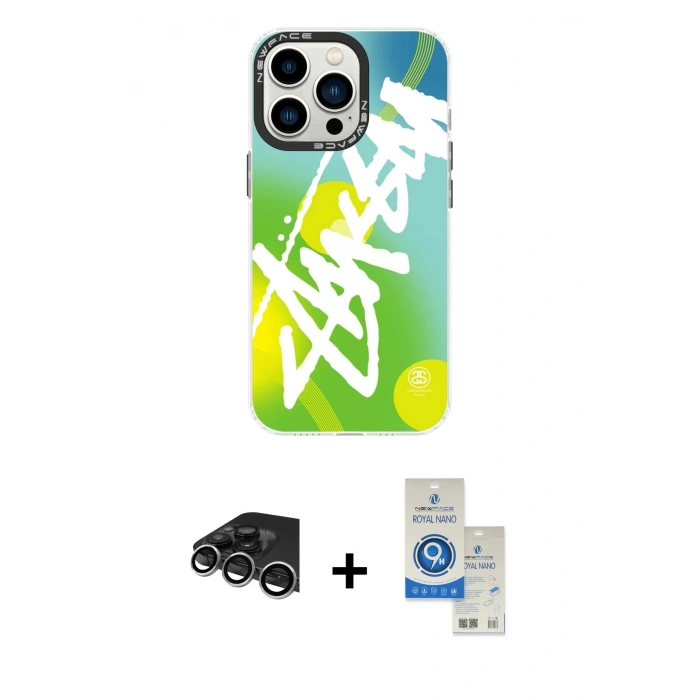 MARSİLYAN™- iPhone 14 Pro Max Kılıf Siluet Çizgi Koleksiyonu - Şeffaf Royal Nano Ekran Koruyucu + Raze Metal Kamera Lens - GS