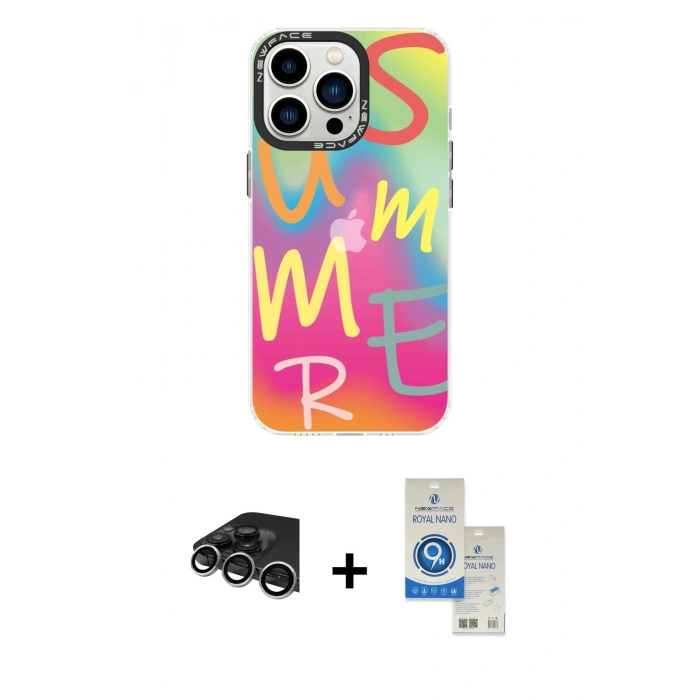 MARSİLYAN™- iPhone 14 Pro Max Kılıf Siluet Çizgi Koleksiyonu - Şeffaf Royal Nano Ekran Koruyucu + Raze Metal Kamera Lens - GS