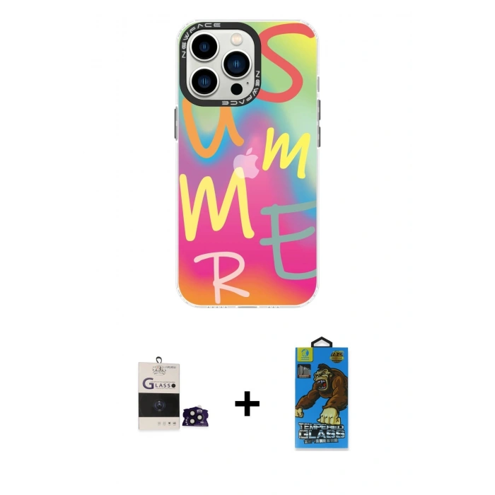 MARSİLYAN™- iPhone 14 Pro Max Kılıf Siluet Çizgi Koleksiyonu - Siyah 18D Cam Ekran Koruyucu + Bilvis Titan Kamera Lens - SH