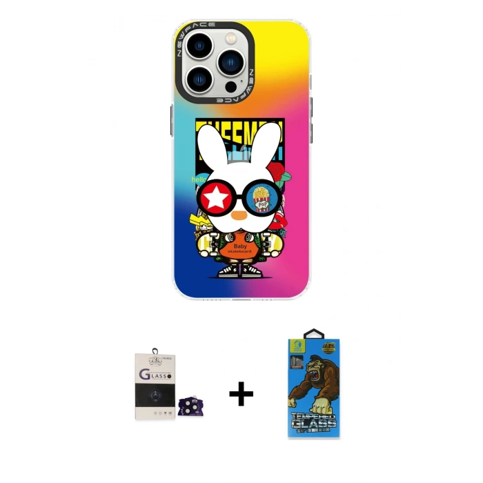 MARSİLYAN™- iPhone 14 Pro Max Kılıf Siluet Çizgi Koleksiyonu - Siyah 18D Cam Ekran Koruyucu + Bilvis Titan Kamera Lens - SH