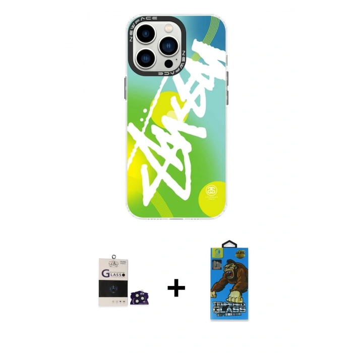 MARSİLYAN™- iPhone 14 Pro Max Kılıf Siluet Çizgi Koleksiyonu - Siyah 18D Cam Ekran Koruyucu + Derin Mor Bilvis Titan Kamera Lens