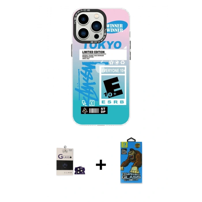 MARSİLYAN™- iPhone 14 Pro Max Kılıf Siluet Çizgi Koleksiyonu - Siyah 18D Cam Ekran Koruyucu + Derin Mor Bilvis Titan Kamera Lens