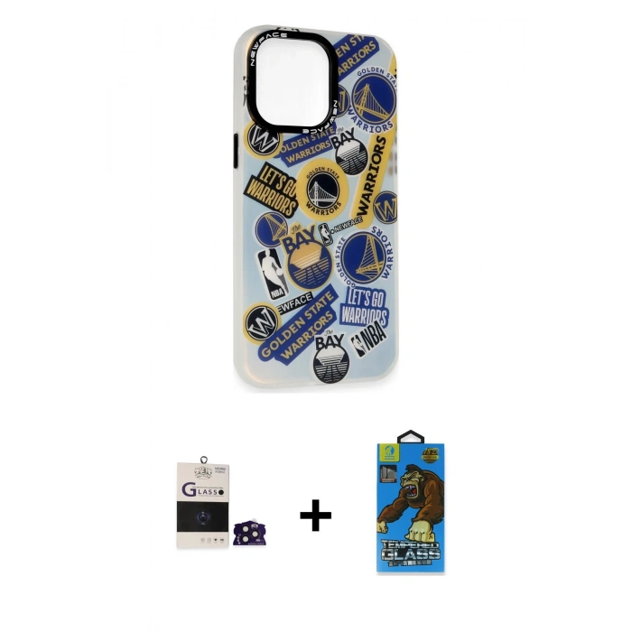 MARSİLYAN™- iPhone 14 Pro Max Kılıf Siluet Çizgi Koleksiyonu - Siyah 18D Cam Ekran Koruyucu + Derin Mor Bilvis Titan Kamera Lens