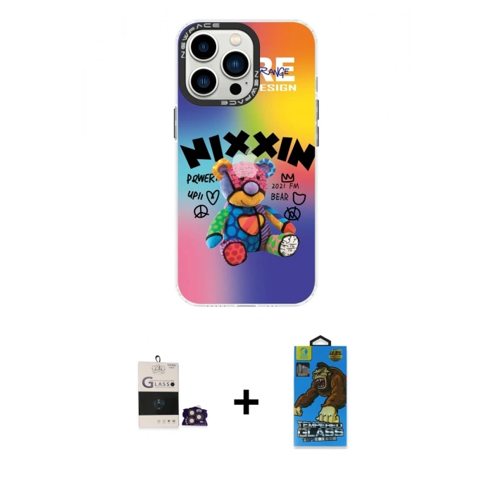 MARSİLYAN™- iPhone 14 Pro Max Kılıf Siluet Çizgi Koleksiyonu - Siyah 18D Cam Ekran Koruyucu + Bilvis Titan Kamera Lens - GD