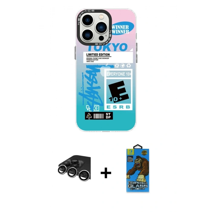 MARSİLYAN™- iPhone 14 Pro Max Kılıf Siluet Çizgi Koleksiyonu - Siyah 18D Cam Ekran Koruyucu + Raze Metal Kamera Lens - GS