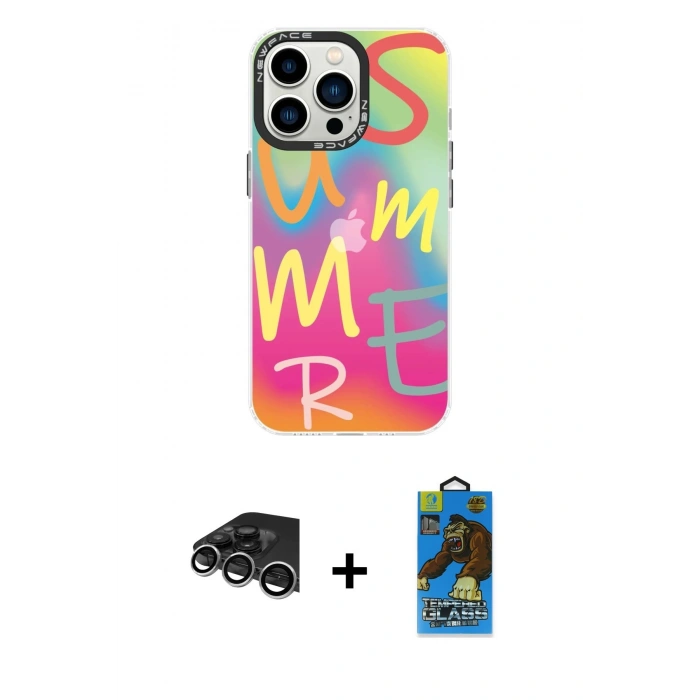 MARSİLYAN™- iPhone 14 Pro Max Kılıf Siluet Çizgi Koleksiyonu - Siyah 18D Cam Ekran Koruyucu + Raze Metal Kamera Lens - GS