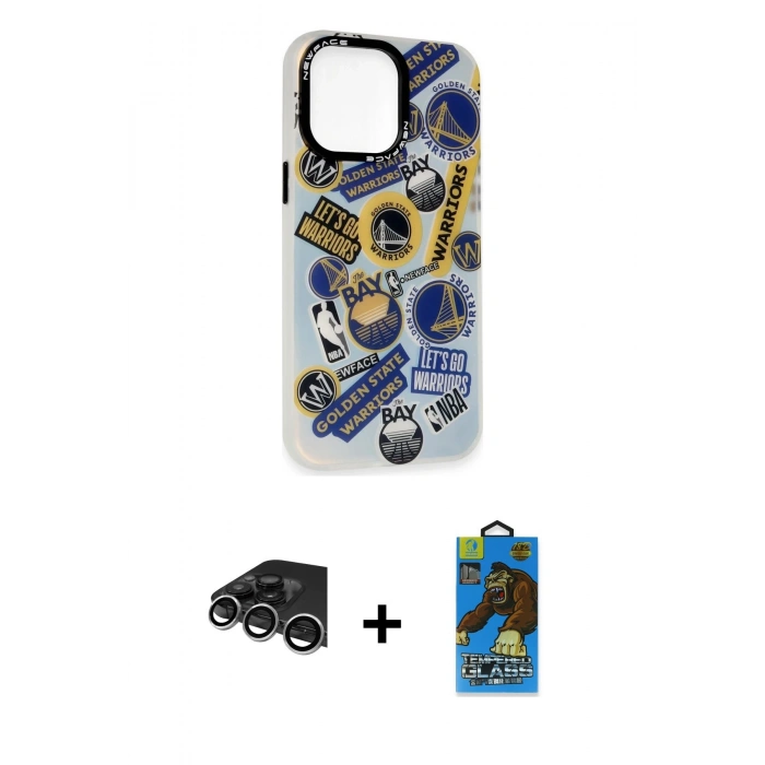 MARSİLYAN™- iPhone 14 Pro Max Kılıf Siluet Çizgi Koleksiyonu - Siyah 18D Cam Ekran Koruyucu + Raze Metal Kamera Lens - GS