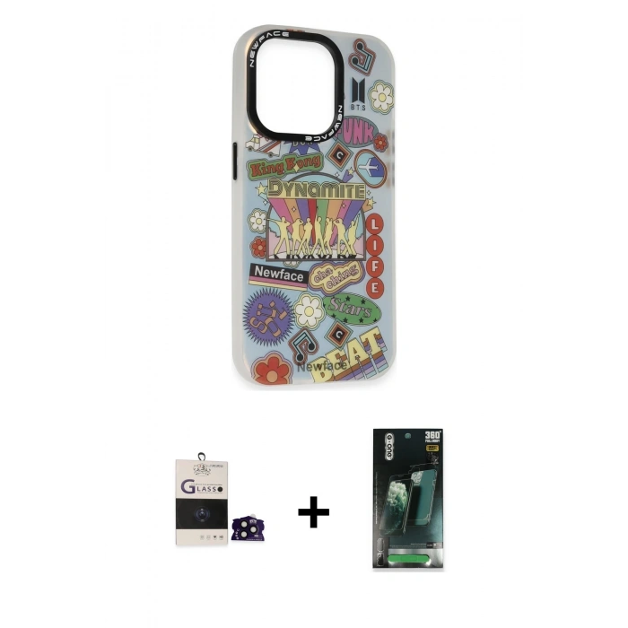 MARSİLYAN™- iPhone 14 Pro Max Kılıf Siluet Çizgi Koleksiyonu - Siyah 360 Mat Full Body Arka Koruyucu + Bilvis Titan Kamera Lens - SH