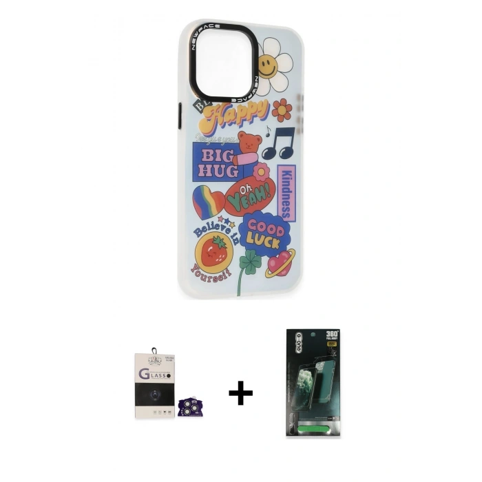 MARSİLYAN™- iPhone 14 Pro Max Kılıf Siluet Çizgi Koleksiyonu - Siyah 360 Mat Full Body Arka Koruyucu + Bilvis Titan Kamera Lens - GS