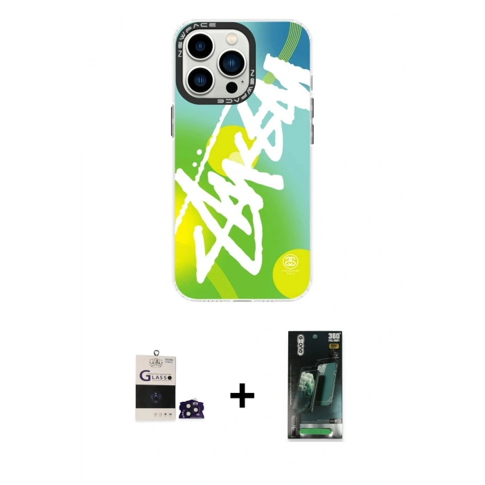 MARSİLYAN™- iPhone 14 Pro Max Kılıf Siluet Çizgi Koleksiyonu - Siyah 360 Mat Full Body Arka Koruyucu + Bilvis Titan Kamera Lens - DNMR