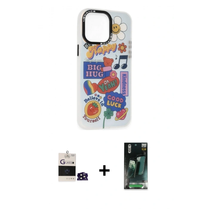 MARSİLYAN™- iPhone 14 Pro Max Kılıf Siluet Çizgi Koleksiyonu - Siyah 360 Mat Full Body Arka Koruyucu + Bilvis Titan Kamera Lens - DNMR