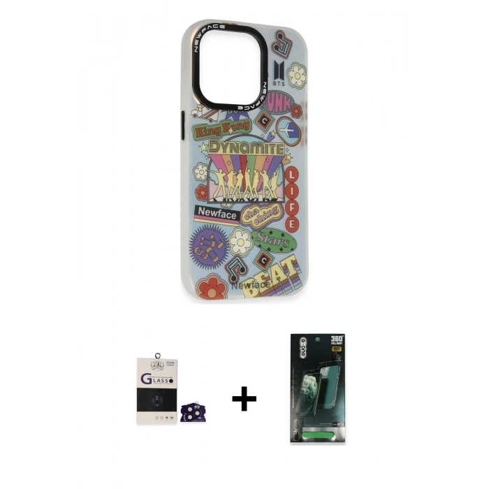 MARSİLYAN™- iPhone 14 Pro Max Kılıf Siluet Çizgi Koleksiyonu - Siyah 360 Mat Full Body Arka Koruyucu + Bilvis Titan Kamera Lens - DNMR