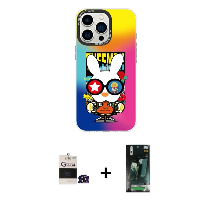 MARSİLYAN™- iPhone 14 Pro Max Kılıf Siluet Çizgi Koleksiyonu - Siyah 360 Mat Full Body Arka Koruyucu + Bilvis Titan Kamera Lens - DNMR