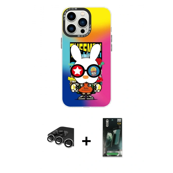 MARSİLYAN™- iPhone 14 Pro Max Kılıf Siluet Çizgi Koleksiyonu - Siyah 360 Mat Full Body Arka Koruyucu + Raze Metal Kamera Lens - GS