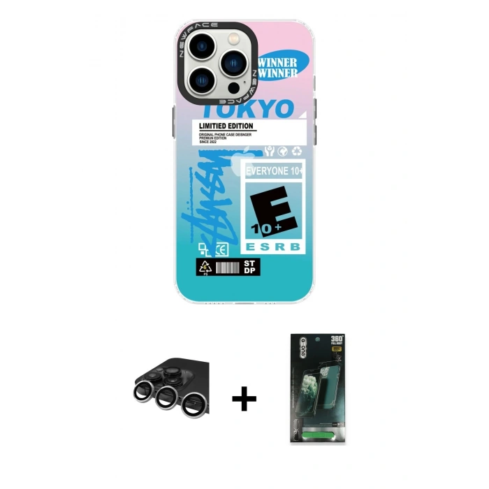 MARSİLYAN™- iPhone 14 Pro Max Kılıf Siluet Çizgi Koleksiyonu - Siyah 360 Mat Full Body Arka Koruyucu + Raze Metal Kamera Lens - GS