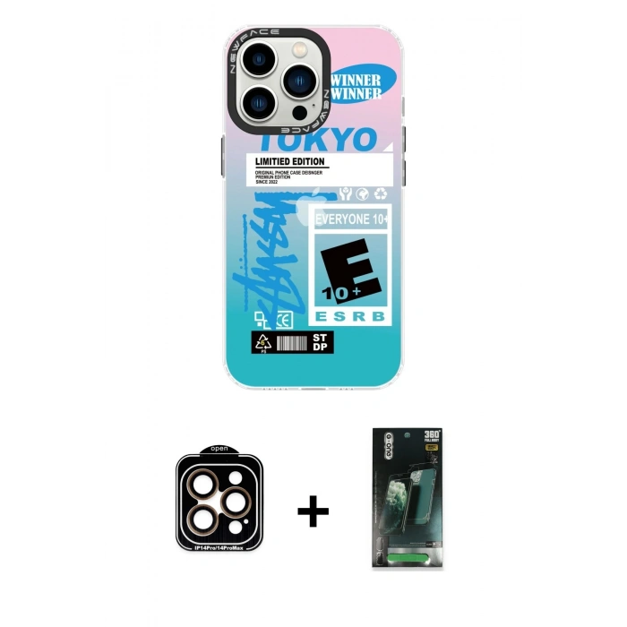 MARSİLYAN™- iPhone 14 Pro Max Kılıf Siluet Çizgi Koleksiyonu - Siyah 360 Mat Full Body Arka Koruyucu + PVD Metal Kamera Lens - TU