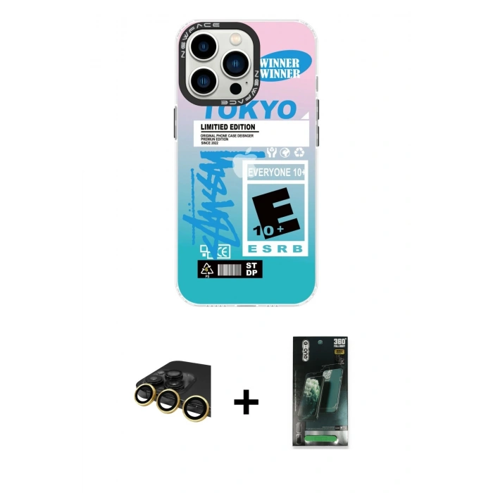 MARSİLYAN™- iPhone 14 Pro Max Kılıf Siluet Çizgi Koleksiyonu - Siyah 360 Mat Full Body Arka Koruyucu + Raze Metal Kamera Lens - GD