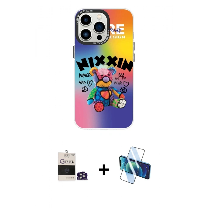 MARSİLYAN™- iPhone 14 Pro Max Kılıf Siluet Çizgi Koleksiyonu - Siyah 3D Antistatik Cam Ekran Koruyucu + Bilvis Titan Kamera Lens - GS