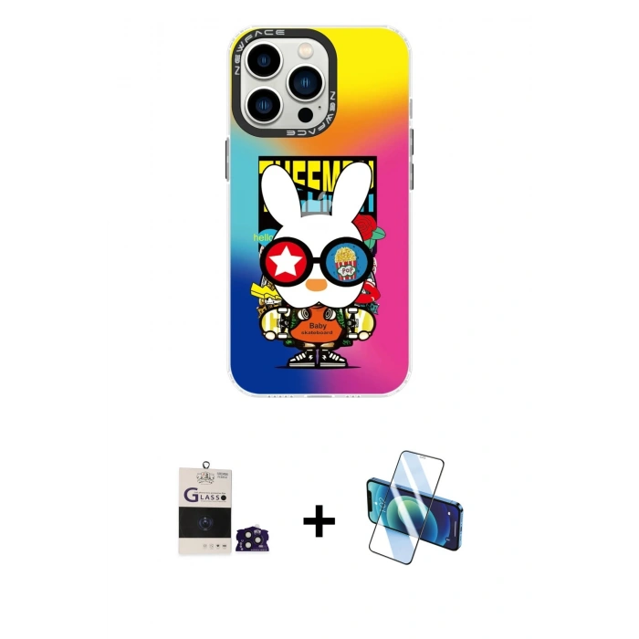 MARSİLYAN™- iPhone 14 Pro Max Kılıf Siluet Çizgi Koleksiyonu - Siyah 3D Antistatik Cam Ekran Koruyucu + Bilvis Titan Kamera Lens - DNMR
