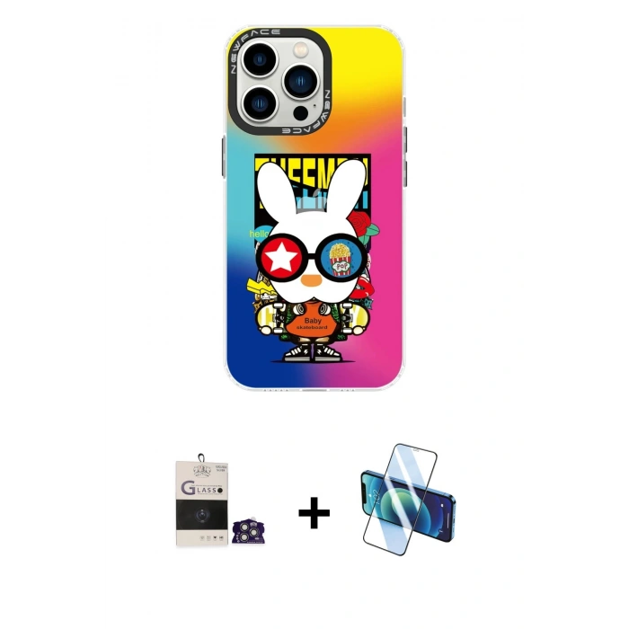 MARSİLYAN™- iPhone 14 Pro Max Kılıf Siluet Çizgi Koleksiyonu - Siyah 3D Antistatik Cam Ekran Koruyucu + Bilvis Titan Kamera Lens - GS