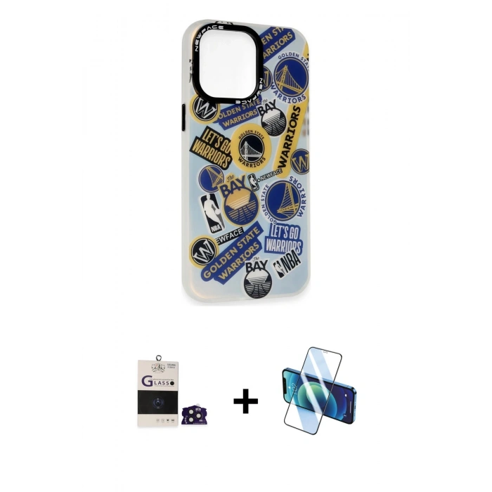 MARSİLYAN™- iPhone 14 Pro Max Kılıf Siluet Çizgi Koleksiyonu - Siyah 3D Antistatik Cam Ekran Koruyucu + Bilvis Titan Kamera Lens - DNMR
