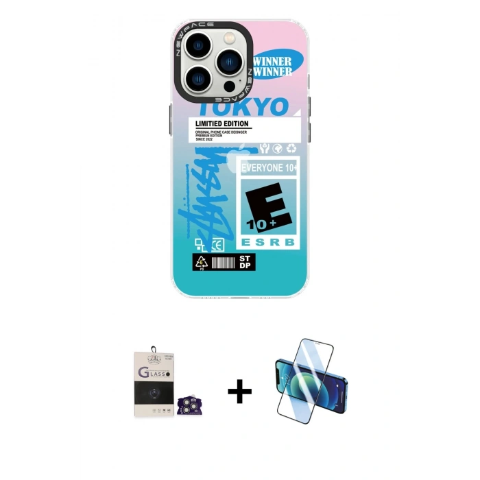 MARSİLYAN™- iPhone 14 Pro Max Kılıf Siluet Çizgi Koleksiyonu - Siyah 3D Antistatik Cam Ekran Koruyucu + Bilvis Titan Kamera Lens - GS