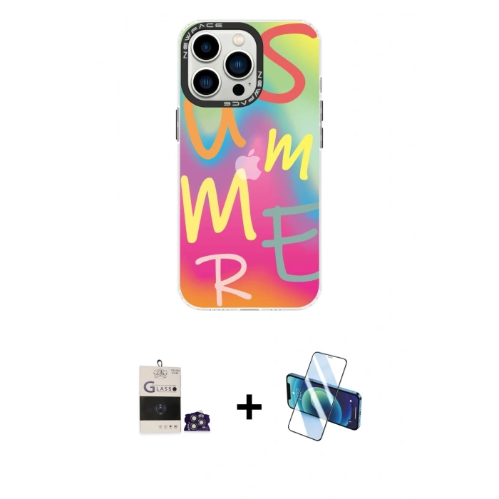 MARSİLYAN™- iPhone 14 Pro Max Kılıf Siluet Çizgi Koleksiyonu - Siyah 3D Antistatik Cam Ekran Koruyucu + Bilvis Titan Kamera Lens - GS
