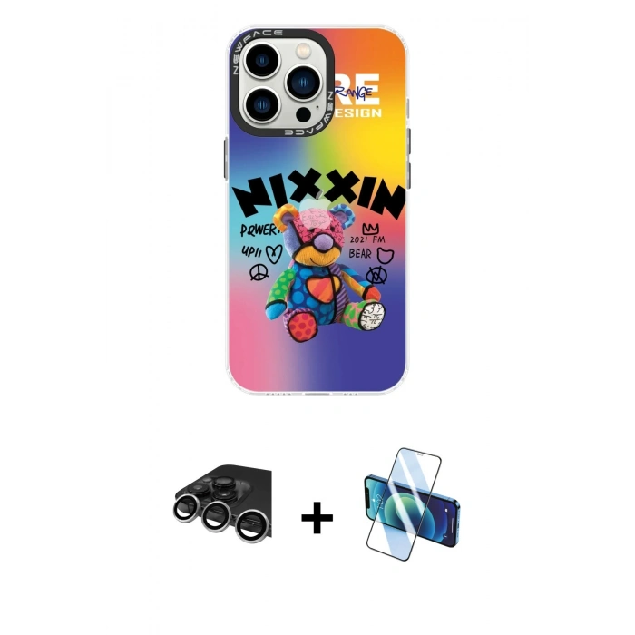 MARSİLYAN™- iPhone 14 Pro Max Kılıf Siluet Çizgi Koleksiyonu - Siyah 3D Antistatik Cam Ekran Koruyucu + Raze Metal Kamera Lens - GS