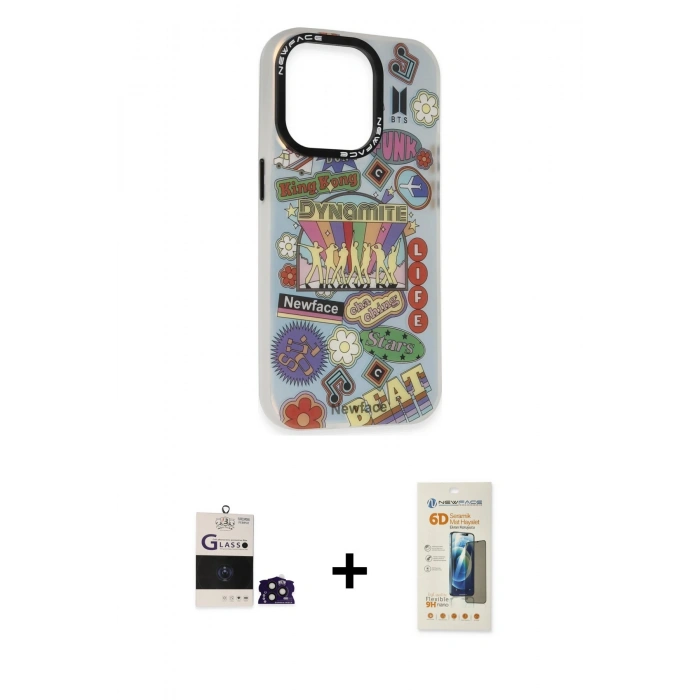 MARSİLYAN™- iPhone 14 Pro Max Kılıf Siluet Çizgi Koleksiyonu - Siyah 6D Mat Seramik Hayalet Nano Ekran Koruyucu + Bilvis Titan Kamera Lens - DNMR