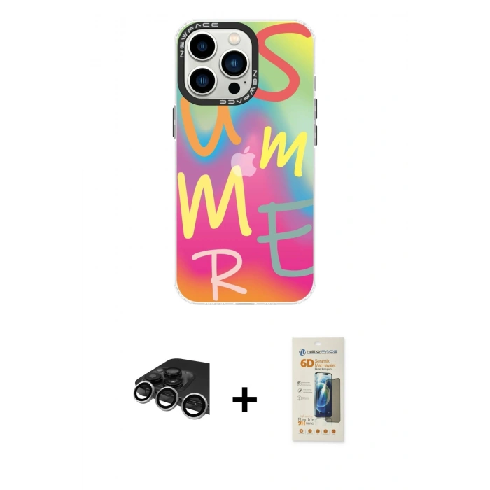 MARSİLYAN™- iPhone 14 Pro Max Kılıf Siluet Çizgi Koleksiyonu - Siyah 6D Mat Seramik Hayalet Nano Ekran Koruyucu + Raze Metal Kamera Lens - GS