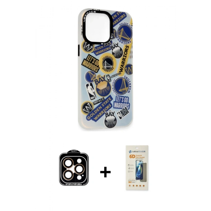 MARSİLYAN™- iPhone 14 Pro Max Kılıf Siluet Çizgi Koleksiyonu - Siyah 6D Mat Seramik Hayalet Nano Ekran Koruyucu + PVD Metal Kamera Lens - TU